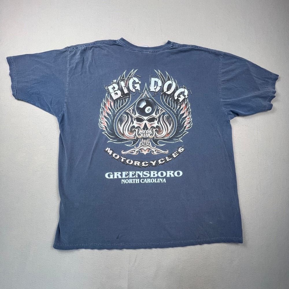 Big Dog Motorcycles T-Shirt Mens XXL Blue Skull 8-Ball Greensboro NC Biker Tee - Picture 2 of 14